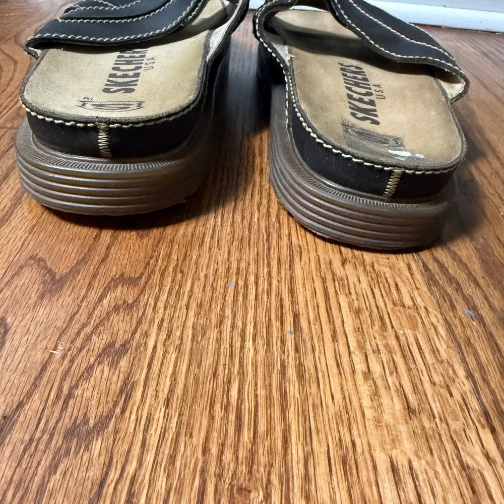 Skechers USA Vintage Mens 13 Grunge Y2K Chunky Leather Cross Strap Slide Sandals